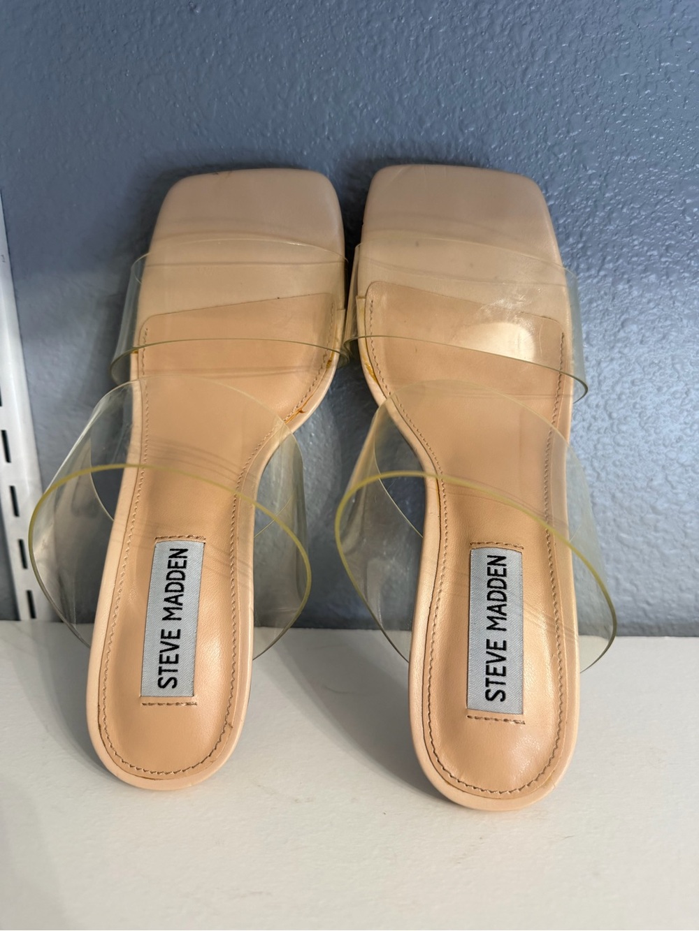 Steve Madden Nude Clear Strap Block Heel Sandals - Picture 6 of 6
